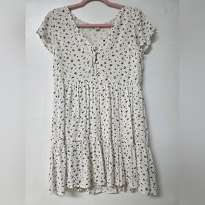 American Eagle Outfitters Cream Dress with Navy Floral Print Size:S